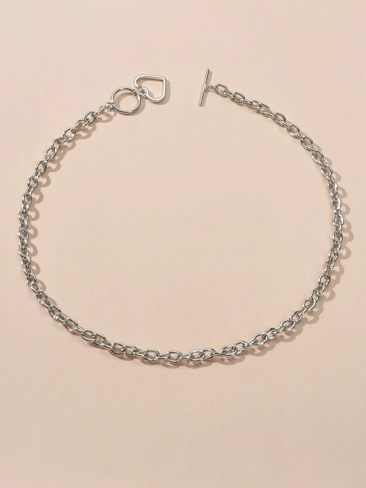 Minimalist Jewellery Silver Link Heart Pendant Necklace Women Punk Accessories-1