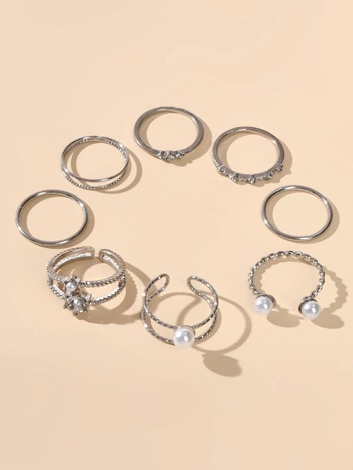 AU Stock 8pcs Pearl Rhinestone Geometric Cuff Knuckle Rings set Girls Teens Gift-1