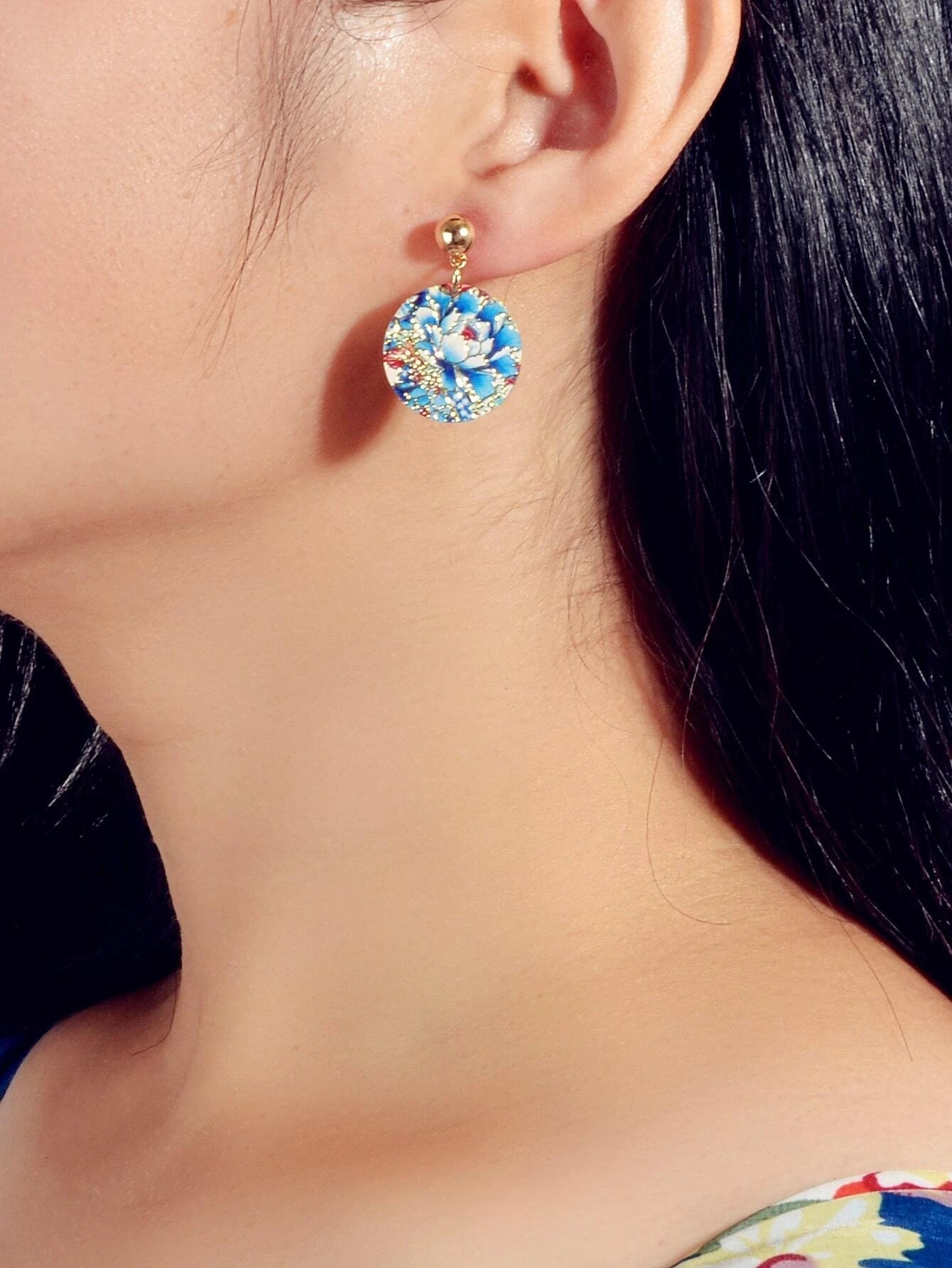 Ethnic Jewellery Blue Flower Round Drop Earrings Bohemian Women Accessories Gift-1
