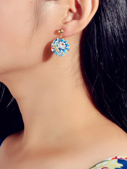 Ethnic Jewellery Blue Flower Round Drop Earrings Bohemian Women Accessories Gift-1