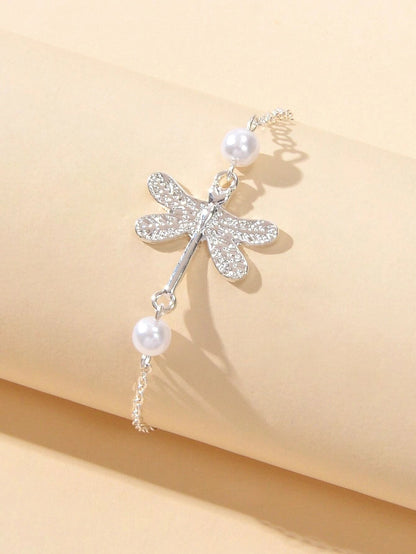 1pc Foot Beach Jewellery Pearl Silver Chain Dragonfly Anklet Bracelet Party Gift-1
