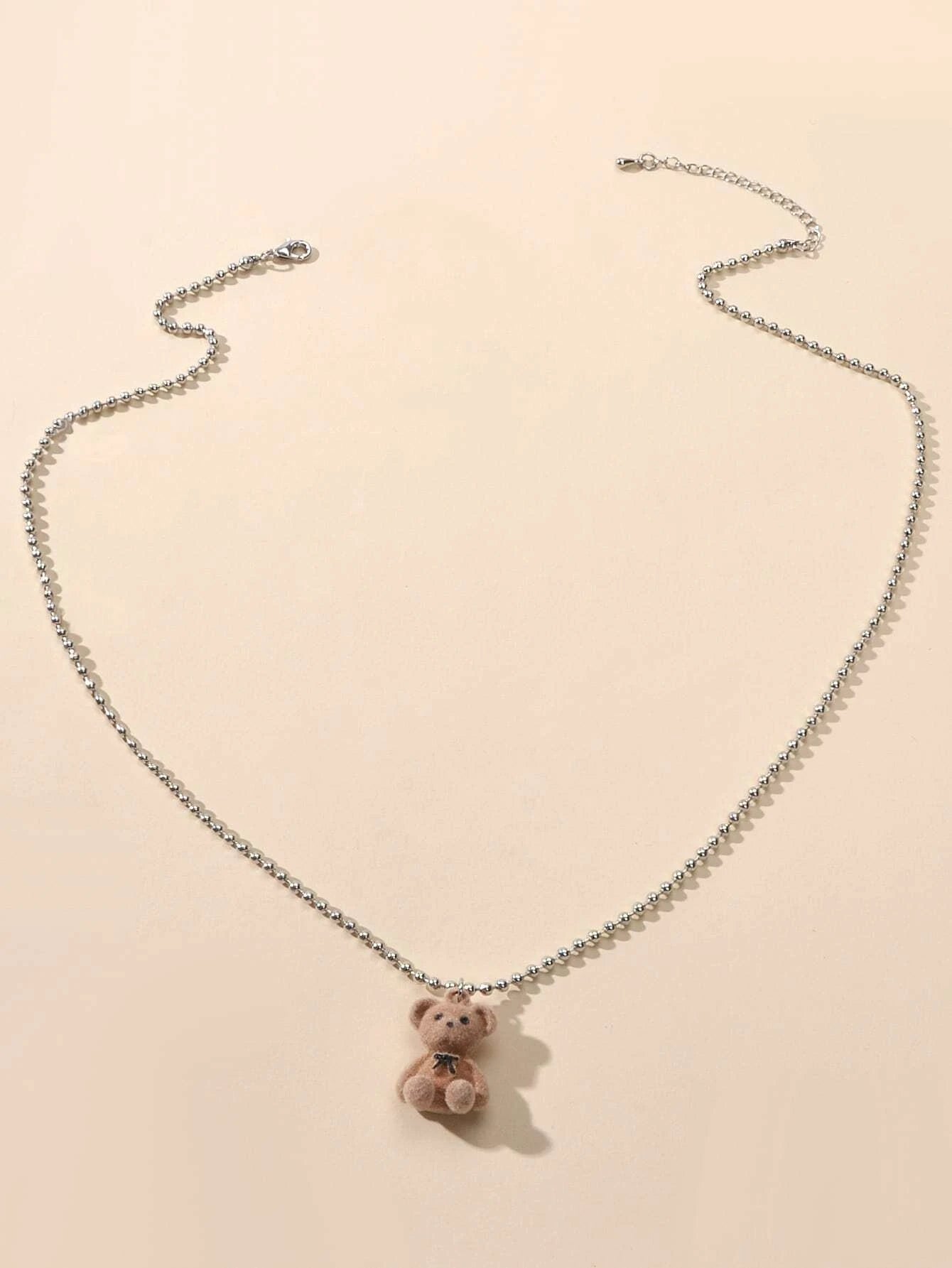 Silver Ball Chain Lovely 3D Brown Bear Charm Necklace Trendy Jewellery Accessory-1