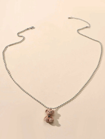Silver Ball Chain Lovely 3D Brown Bear Charm Necklace Trendy Jewellery Accessory-1