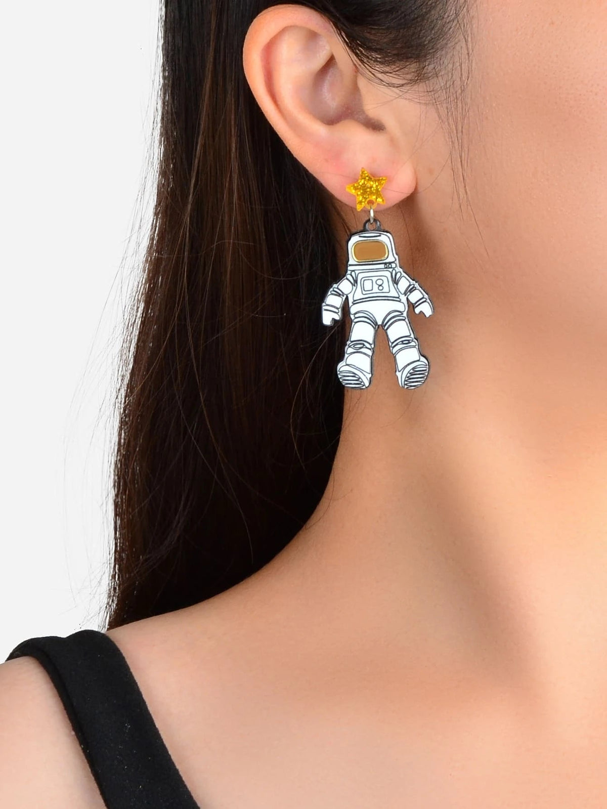 Creative Personality Accessories Resin Star Astronaut Statement Dangle Earrings-1