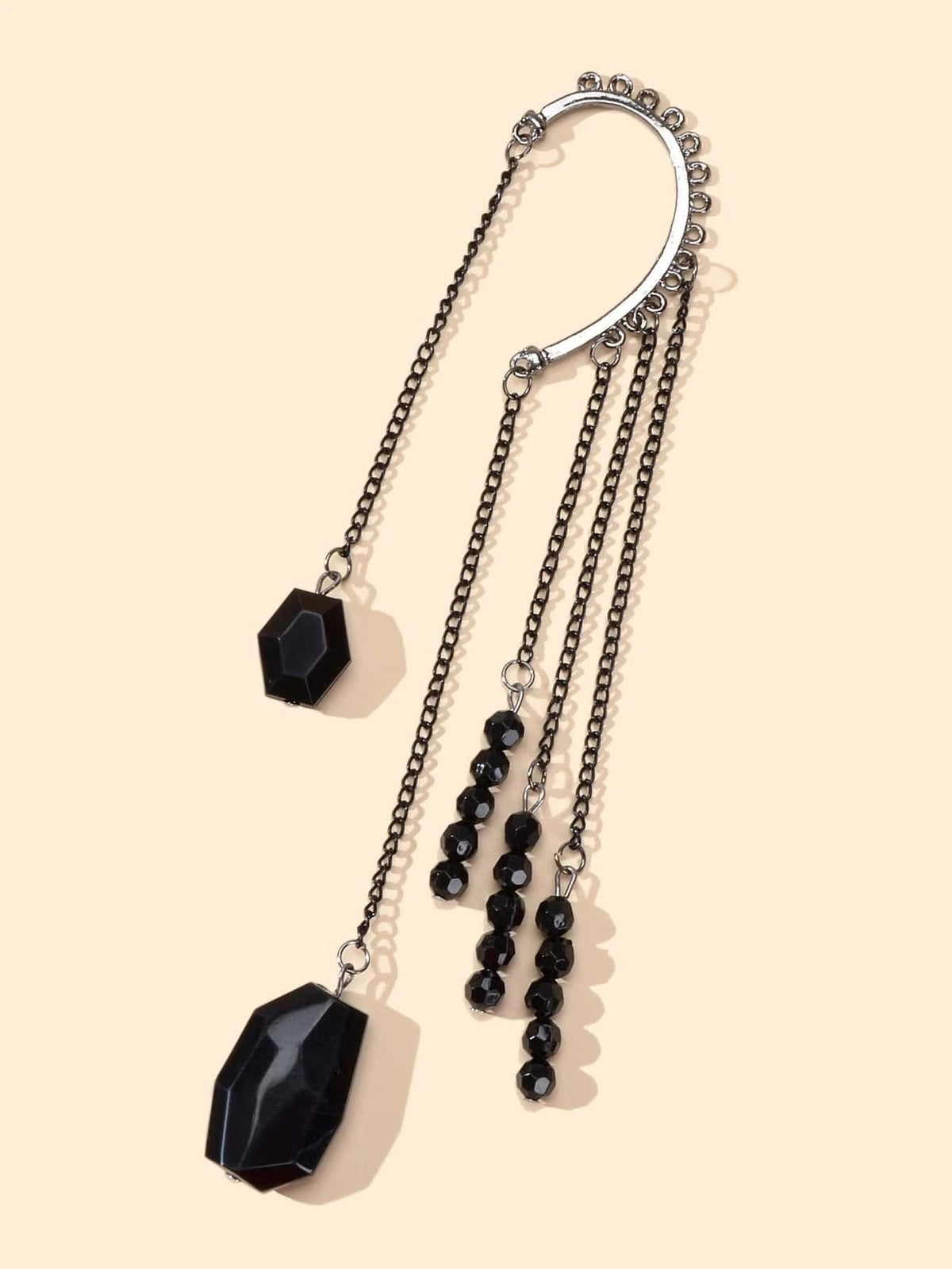 1pc Punk Rock Black Long Chain Tassel Beads Drop Earrings Ear Cuff Ear Climber-4