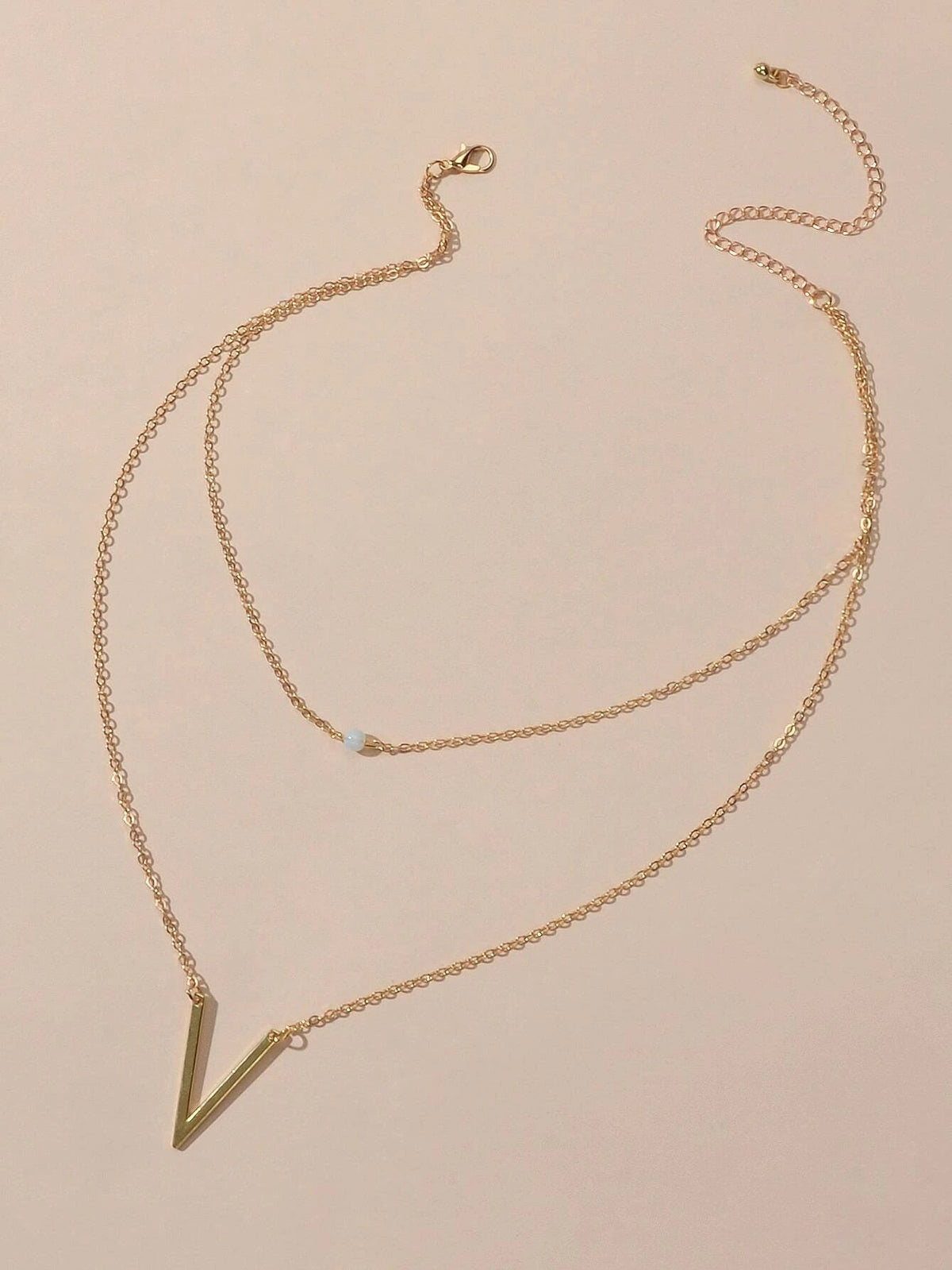 Double layer Gold Chain Letter V Shape Geometric Pendant Necklace Jewellery Gift-1