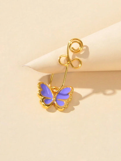 1 pc Piercing Nose Bone Studs Colorful Enamel Butterfly Nose Ring Faux Lip Ear-1