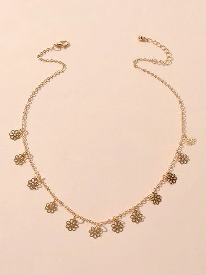 Minimalist Style Gold Silver Flower Charm Necklace Fashion Women Accessories-1
