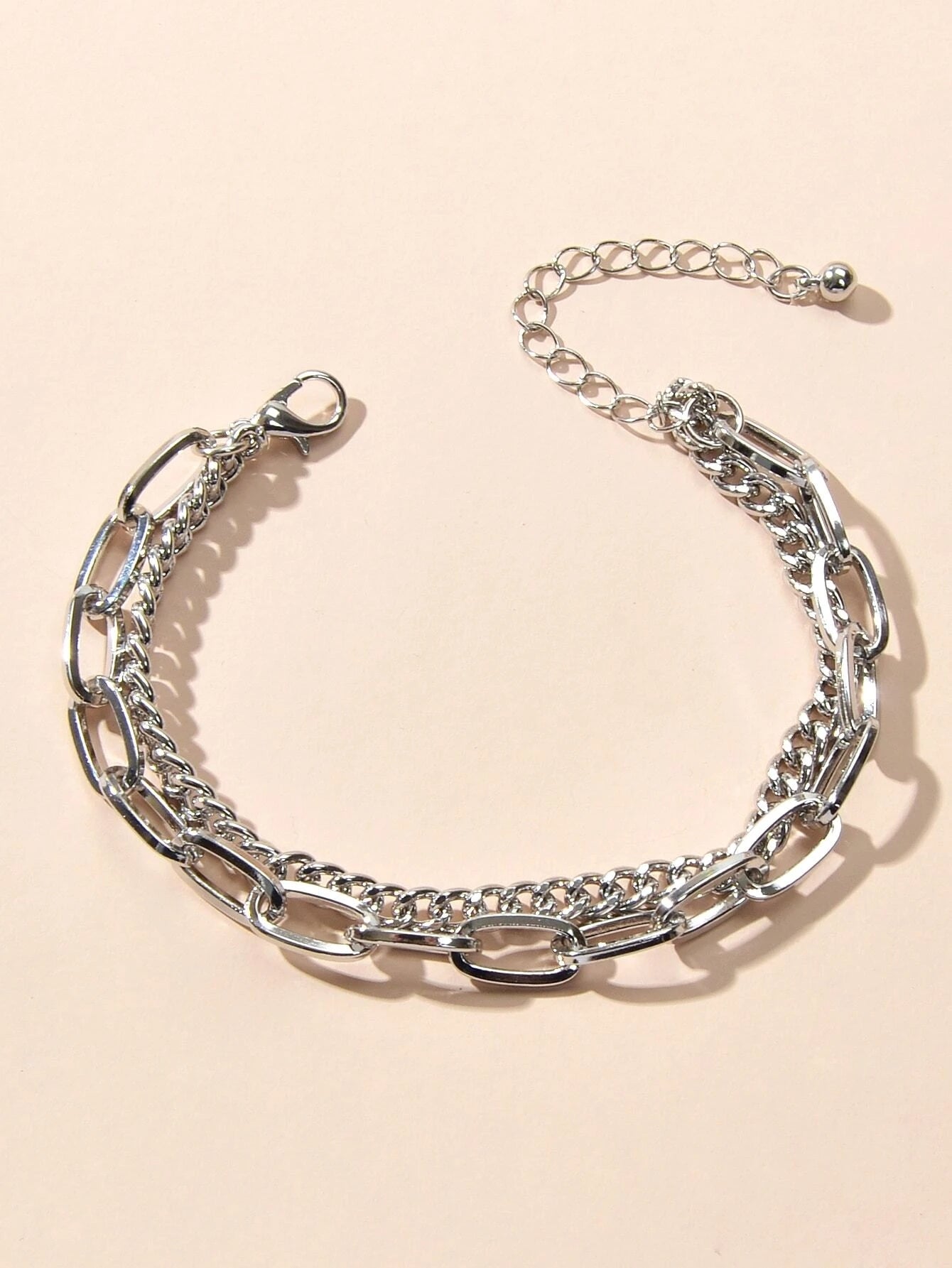 Double layer Silver Chunky Chain Bracelet Women Teens Punk Beach Jewellery Gift-1