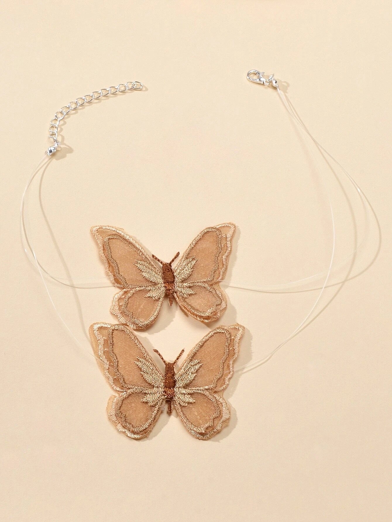Fashion Jewellery Transparent Cord Brown Embroidery Butterfly Choker Necklace-1