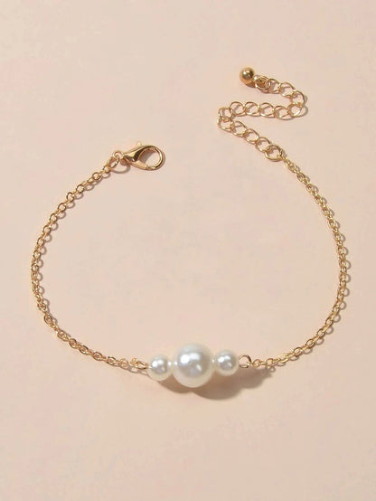 Retro Jewelry Pearl Charm Gold Silver Bracelet Teens Wholesale Price Accessories-1