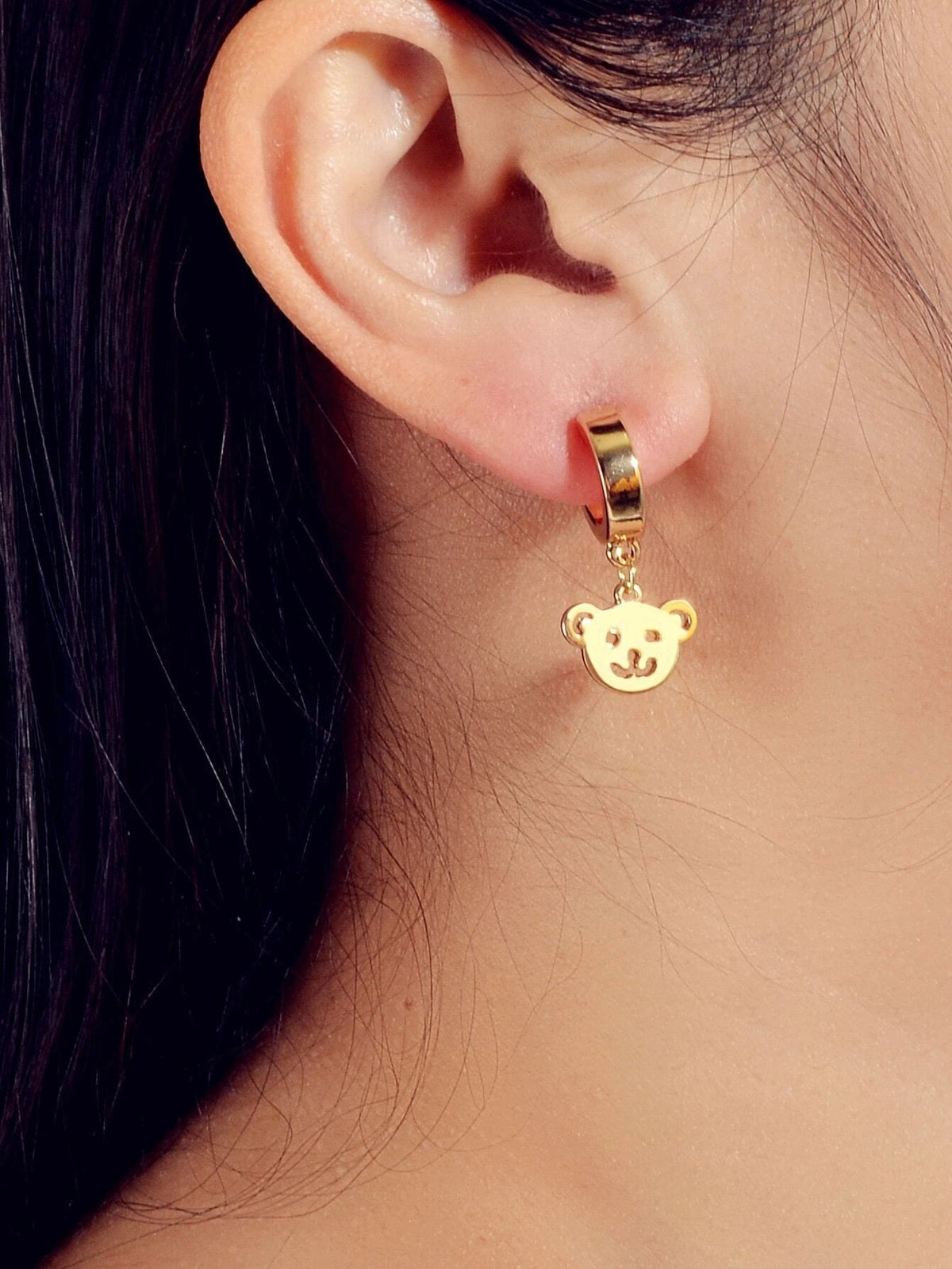 Gold Bear Hoop Drop Earrings Women Cartoon Stud Cute Gift Teens Textured Jewelry-1