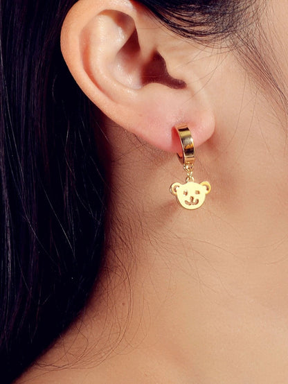 Gold Bear Hoop Drop Earrings Women Cartoon Stud Cute Gift Teens Textured Jewelry-1