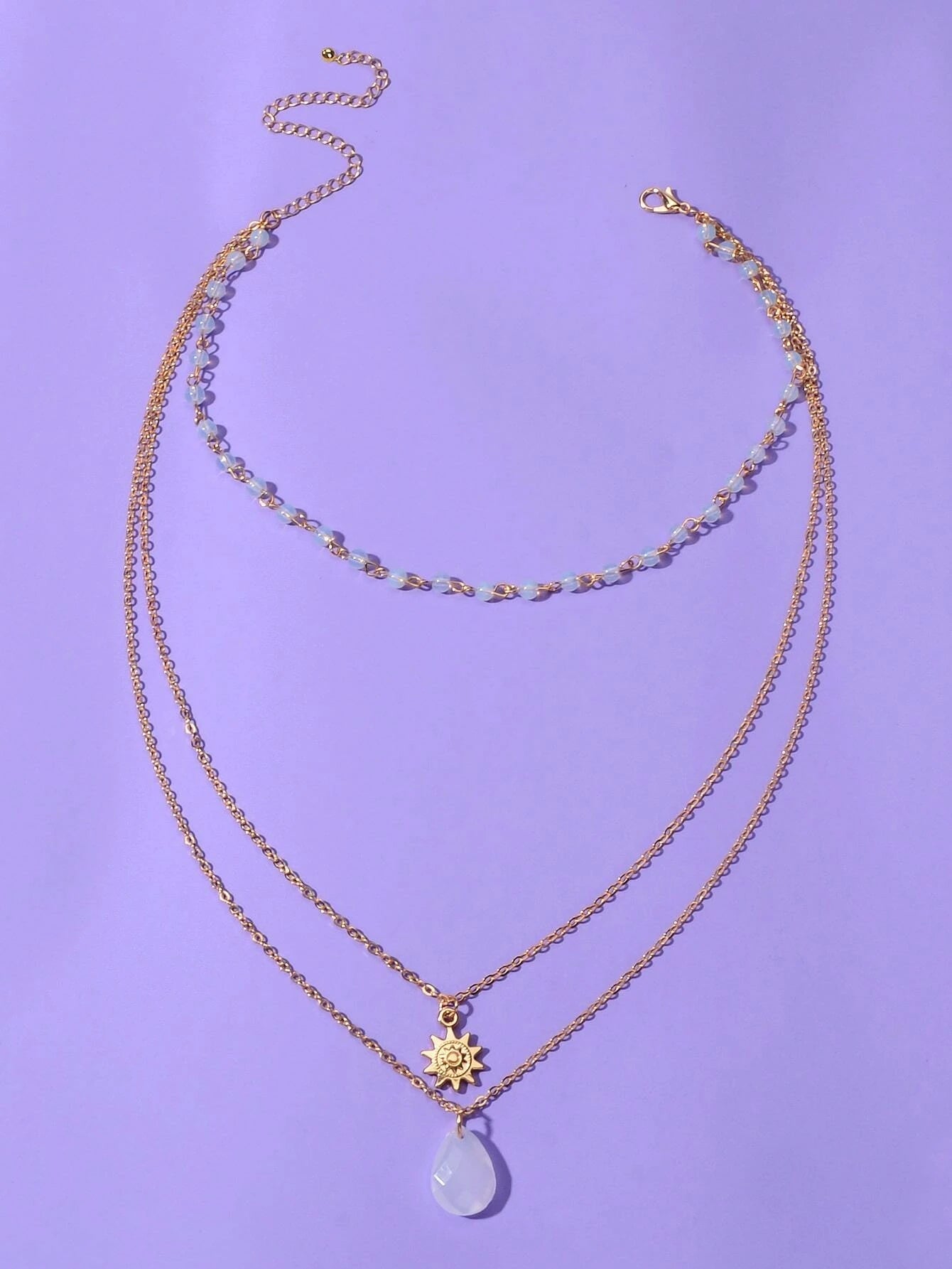 Triple Chain Star Water Drop Beads Necklace Creative Handmade Dainty Jewellery-1