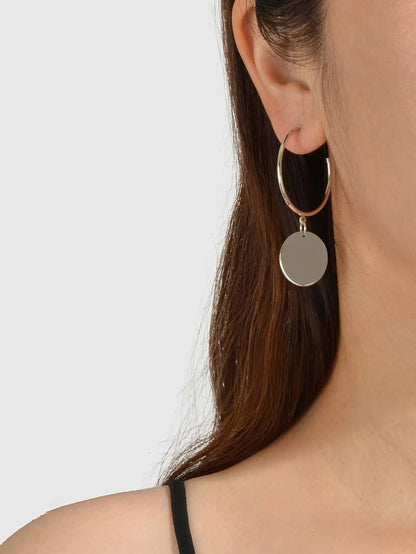 Punk Jewellery Gold Silver Round Disc Geometric Hoop Earrings Women Accessories-0