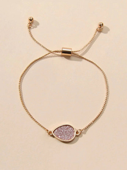 Textured Beautiful Jewelry Water Drop Charm Gold Chain Adjustable Women Bracelet-0