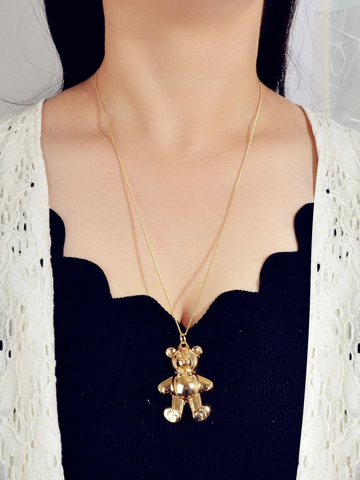 Fashion Jewelry Gold Silver Long Chain Lovely Bear Pendant Necklace Accessories-0