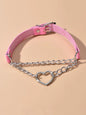 Double Layer Chunky Silver Chain Heart Charm Sexy Leather Choker Grunge Collar-7