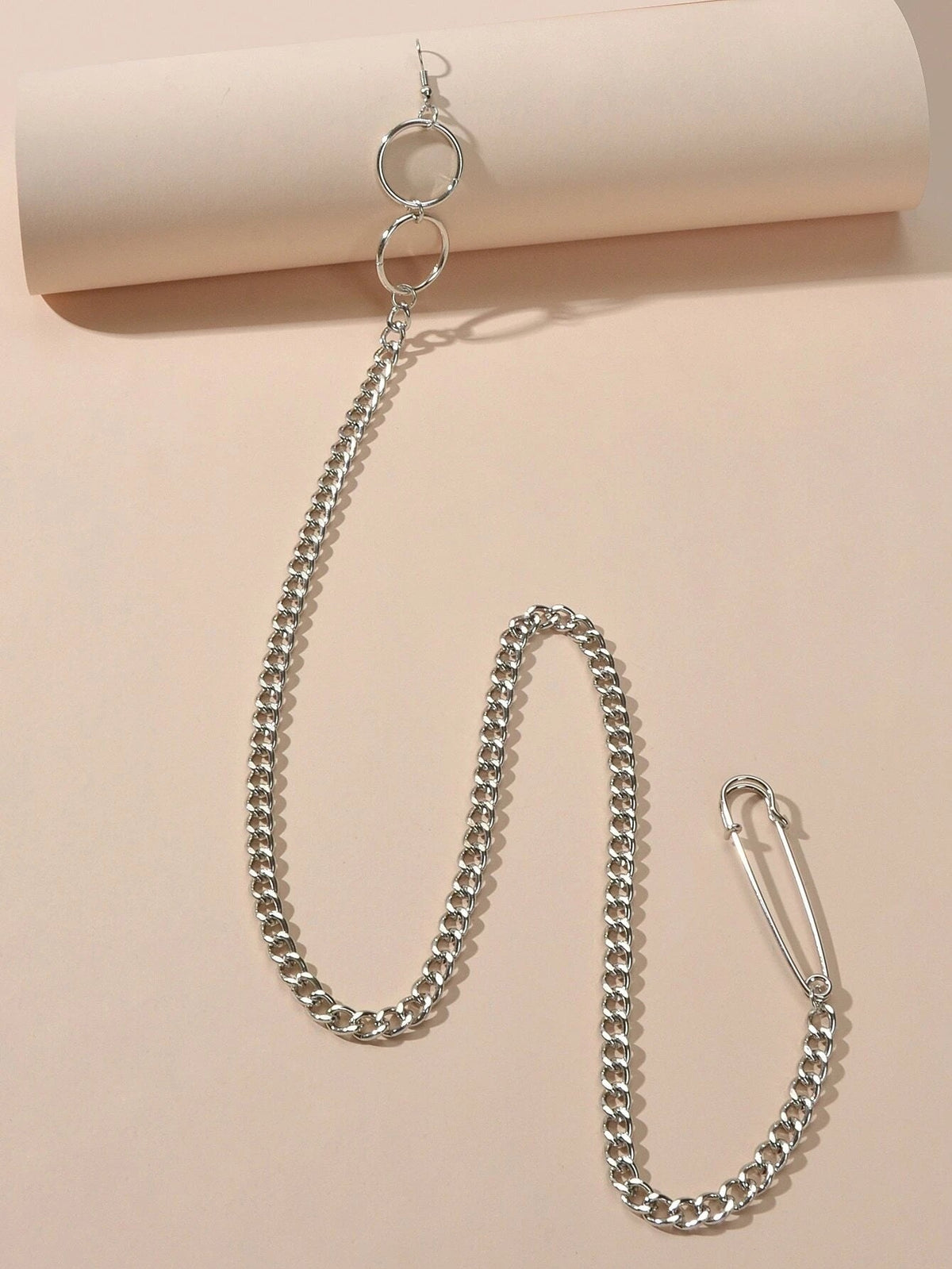 1pc Hiphop Punk Jewellery Rock Silver Long Tassel Chain Safety Pin Drop Earrings-1
