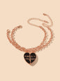 2pcs Rosegold Chain Black Pink Enamel Love Heart Charm Best Friends Bracelet-5