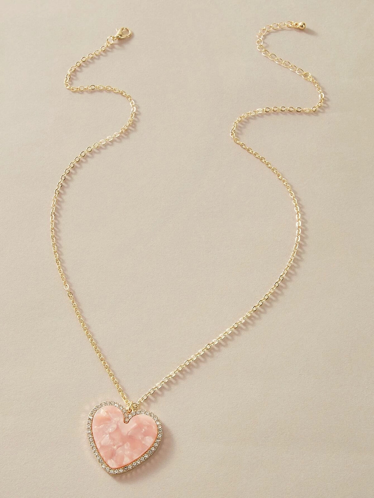Gold Chain Rhinestone Pink Love Heart Charm Necklace Girlfriend Gift Jewellery-1