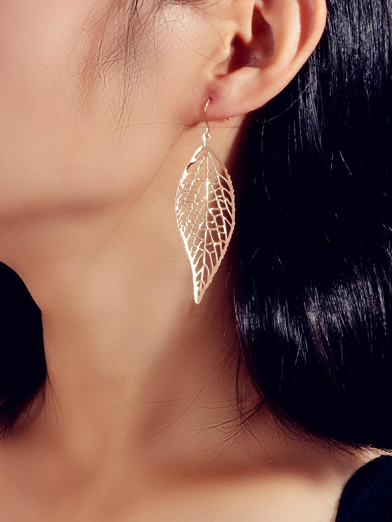 3 pairs AU Local Gold Silver Rosegold Hollow Mesh Leaf Dangle Drop Earrings set-1