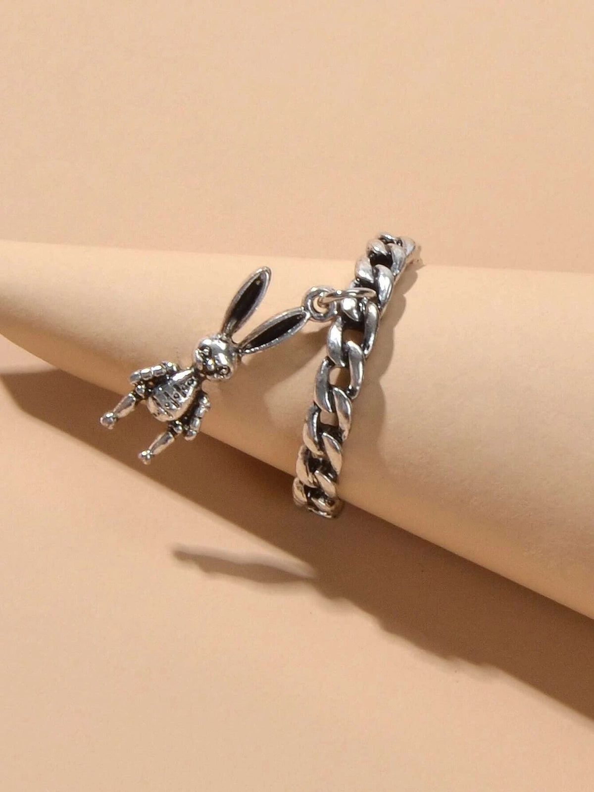 Punk Jewellery Antique Silver Rabbit Charm Finger Cuff Ring Women Accessories-1