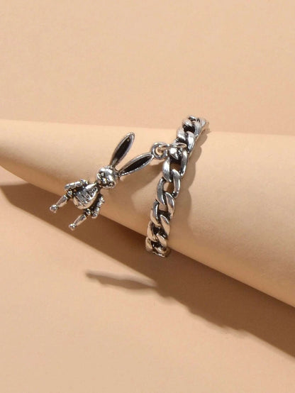 Punk Jewellery Antique Silver Rabbit Charm Finger Cuff Ring Women Accessories-1