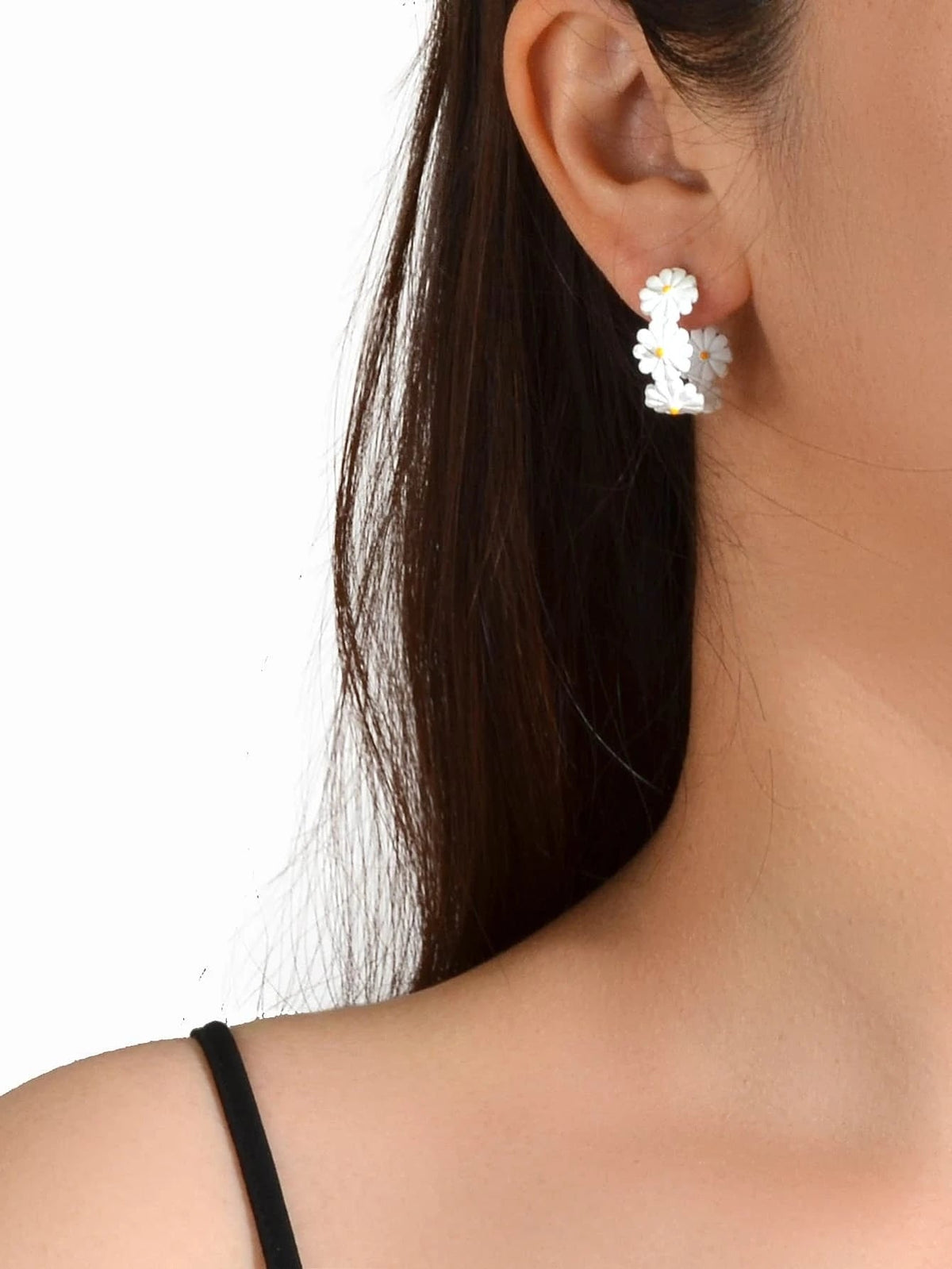 Lovely Jewellery White Flower Stud Hoop Earrings Women Fashion Accessories Gift-1