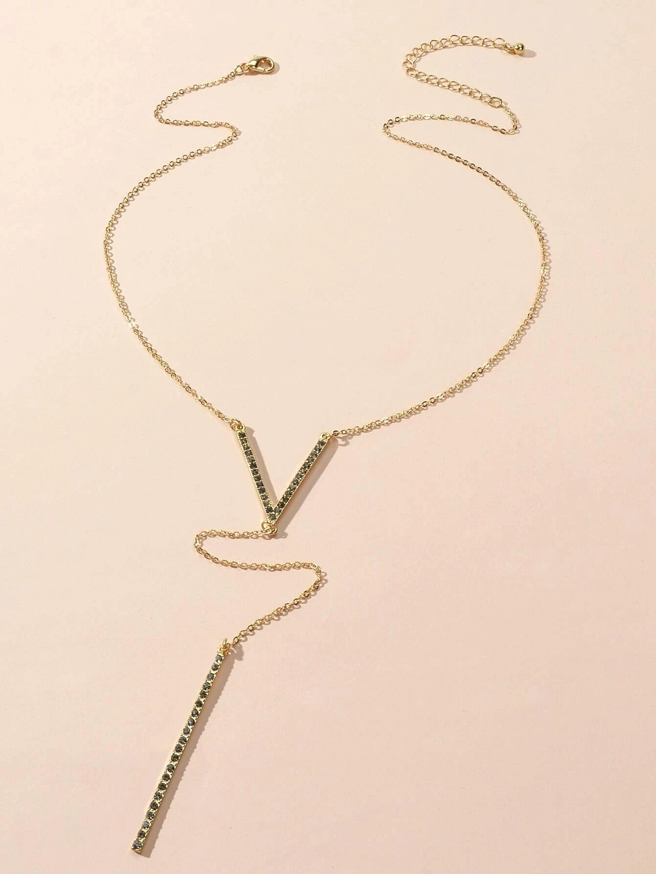 Rhinestone Long Y Chain Bar Pendant V Shape Necklace Drop Bar Fringe Jewellery-1