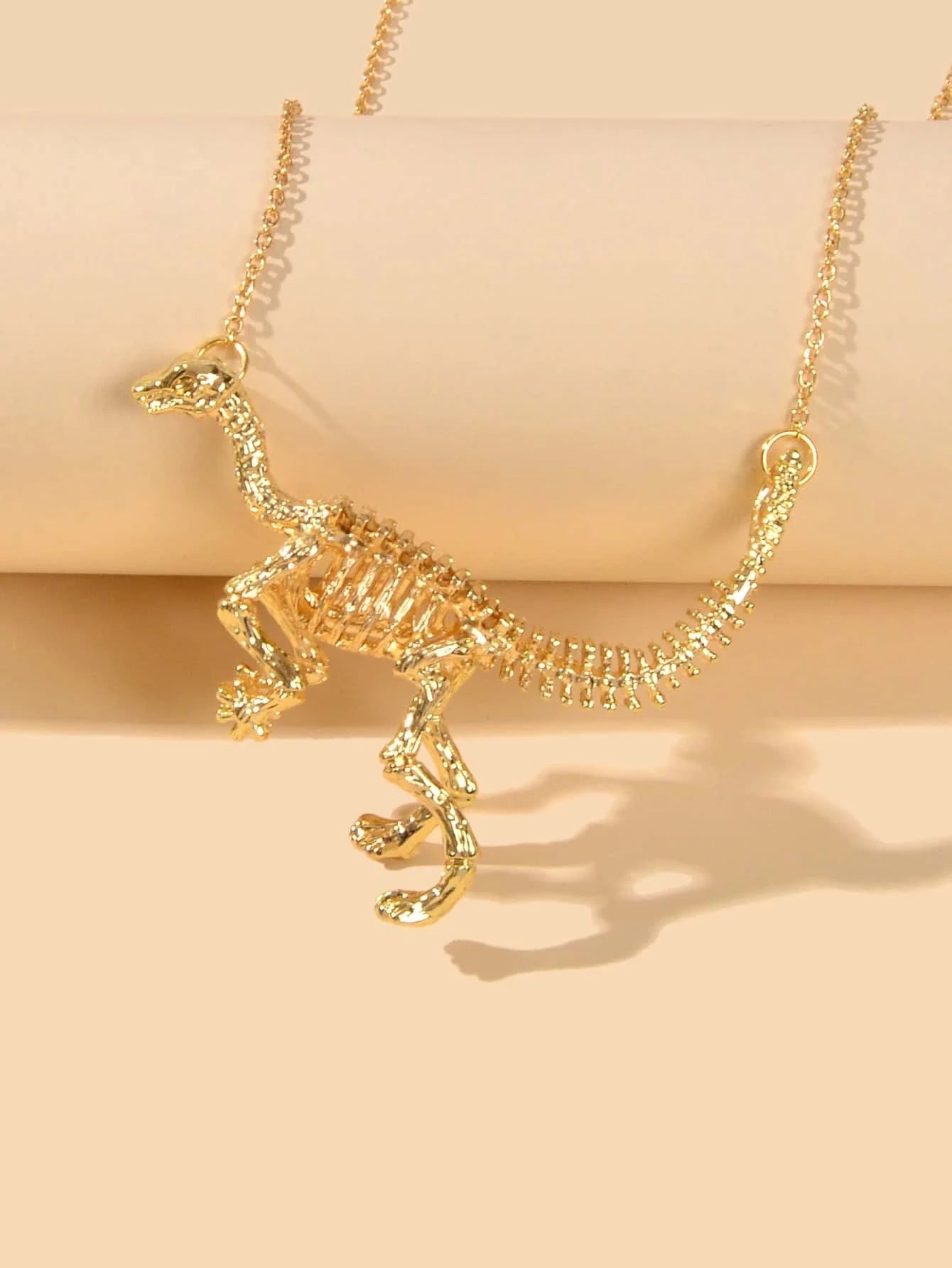 Punk Jewellery Gold Chain Dinosaur Skeleton Statement Pendant Necklace Accessory-1