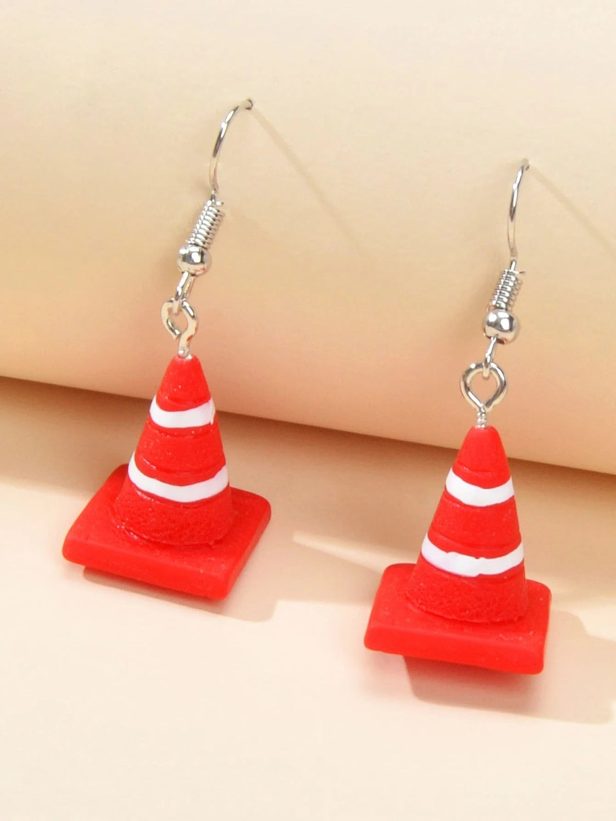 Punk Red Resin Acrylic Traffic Mark Cone Shape Drop Dangle Earrings Funny Gift-1