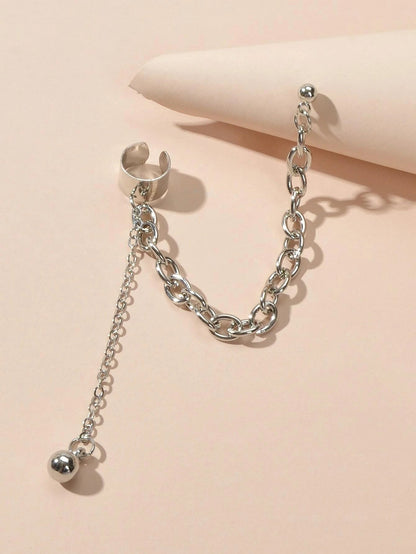 1 pc Punk Women Jewellery Silver Chain Stud Earrings Ear Cuff Wholesale Price-1