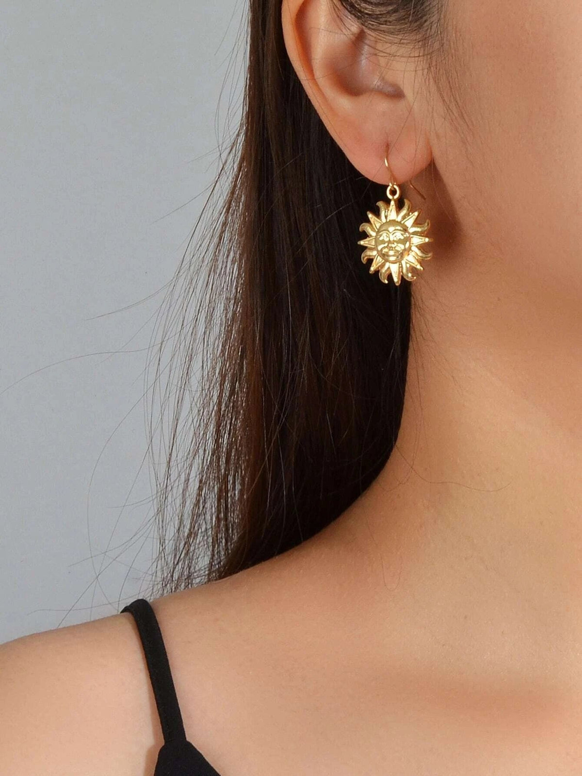 Gold Sun Drop Earrings Wholesale Price Women Teens Accessories Textured Jewelry-0