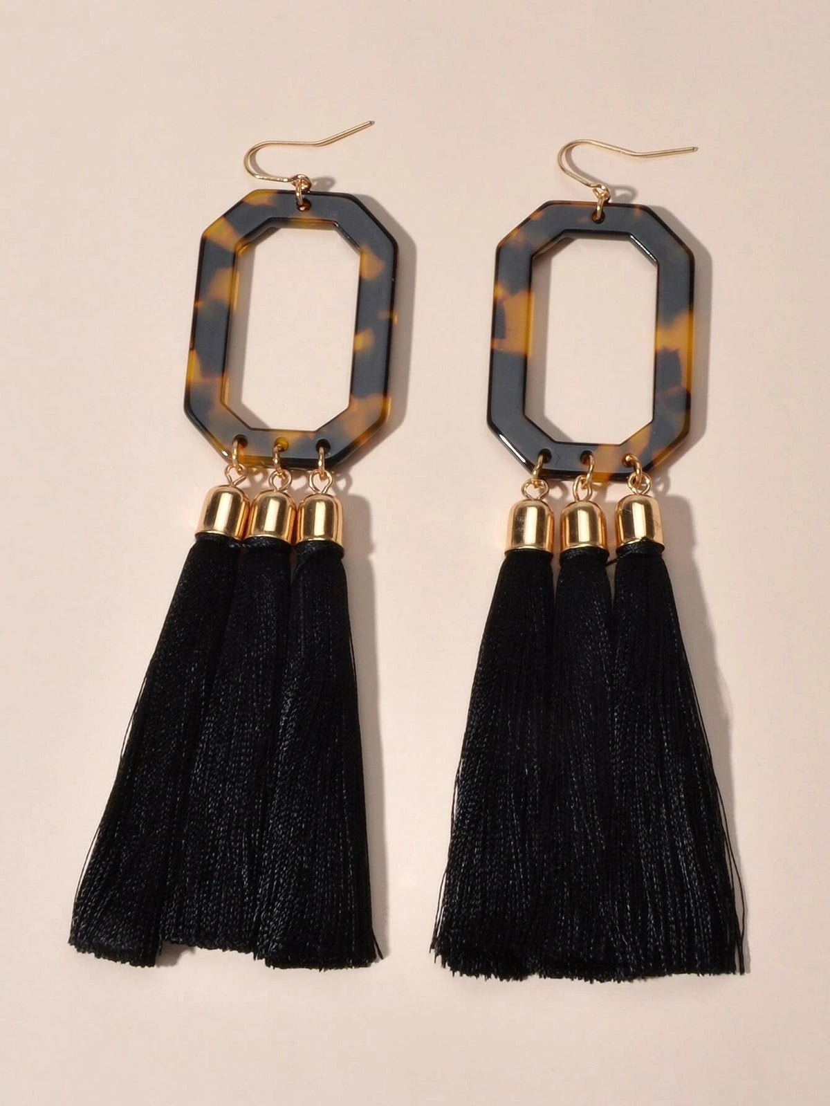 Bohemian Jewellery Leopard Acrylic Black Tassel Dangle Earring Ethnic Accessory-1