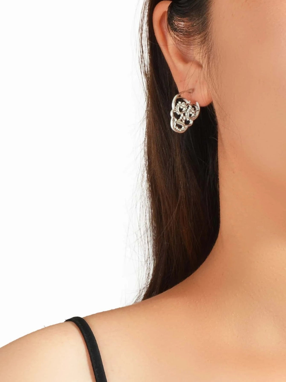 Silver Hollow out Halloween Skull Statement Stud Earrings Women Punk Jewellery-2