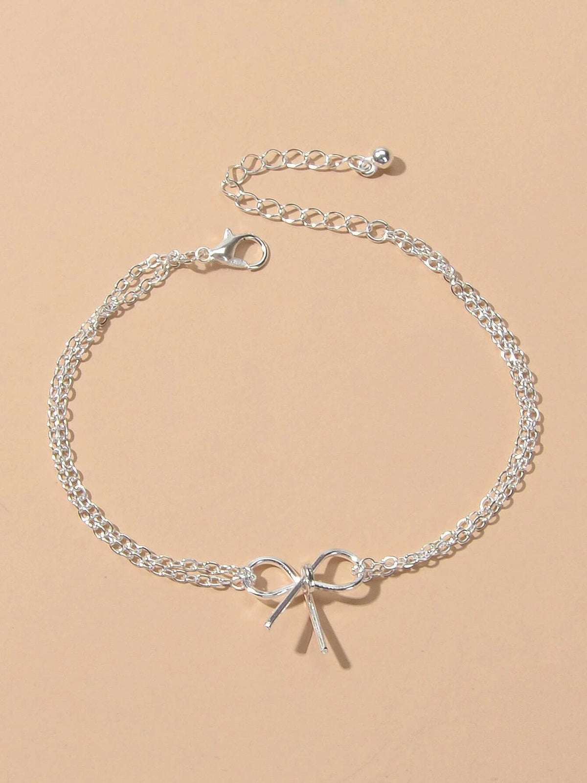 Minimalist Summer Gold Silver Bow Double Layer Chain Anklet Holiday Foot Jewelry-1