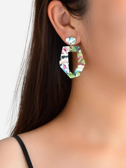 Mixed Color Geometric Acrylic Dangling Elements Earrings Women Party Decoration-1