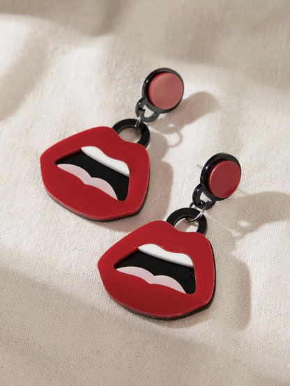 Personality Creative Red Lips Acrylic Statement Dangle Earrings Party Jewellery-1