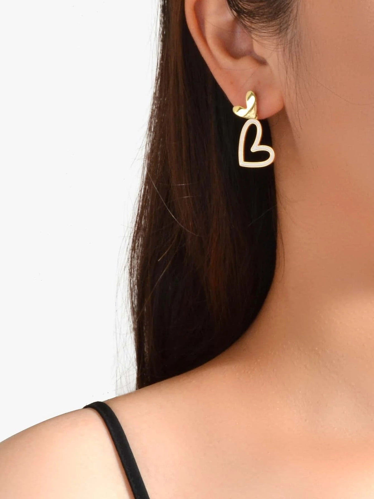 White Enamel Heart Drop Hypoallergenic Stud Earrings Dainty Gift for Women Girls-1