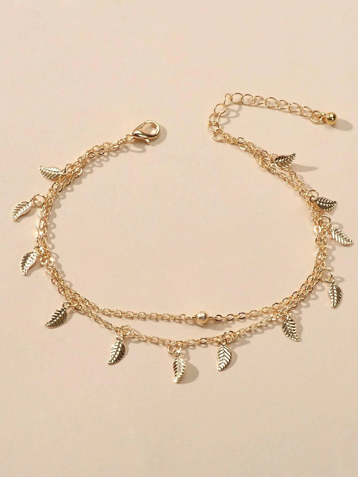 Double layer Chain Leaf Anklet Boho Chic Bracelet Holiday Foot Beach Jewellery-1