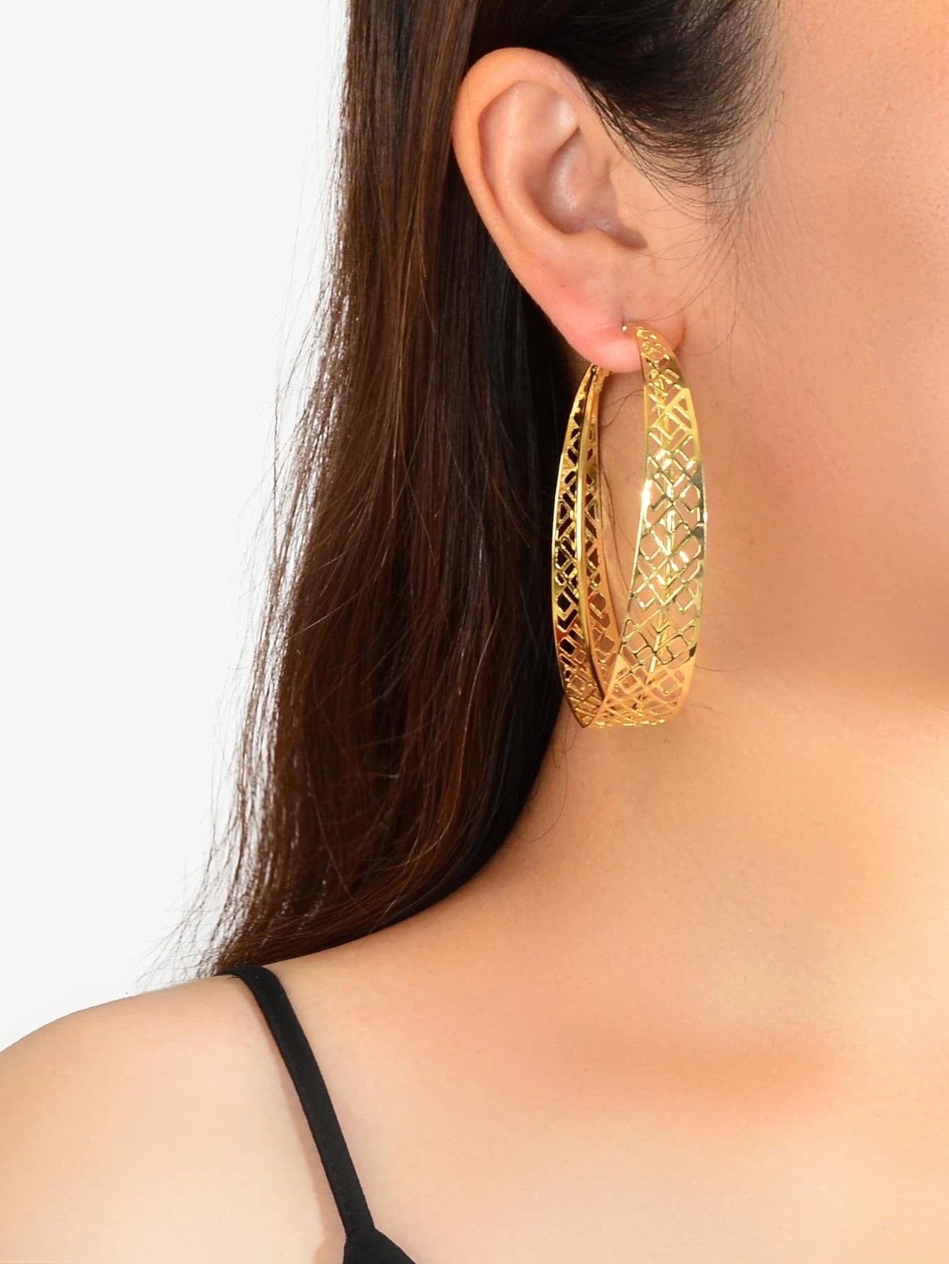 Ethnic Hollow out Geometric Big Statement Hoop Huggie Earrings Chunky Jewellery-5
