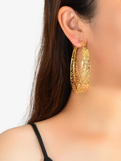 Ethnic Hollow out Geometric Big Statement Hoop Huggie Earrings Chunky Jewellery-5