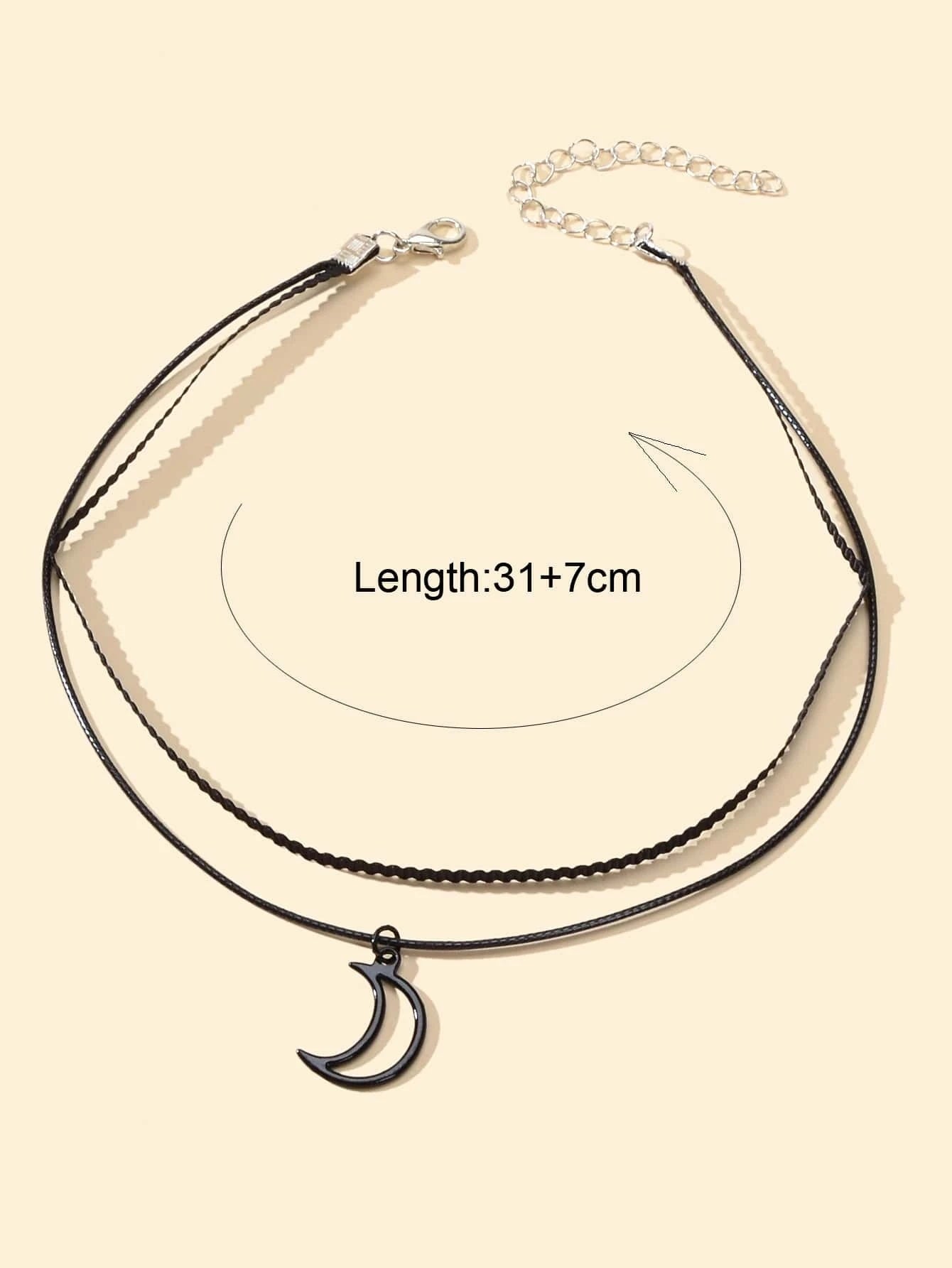 Gothic Black Pu Leather Double layer Chain Moon Star Charm Punk 90s Tattoo Choker-1