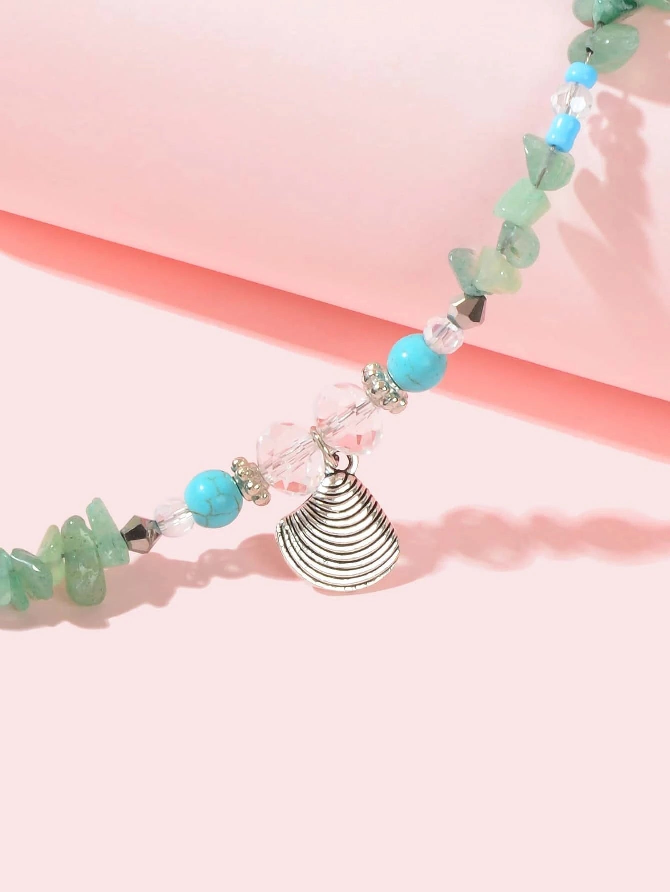 Handmade Green Stone Shell Anklet 1pc Barefoot Sandals Ankle Foot Beach Jewelry-1