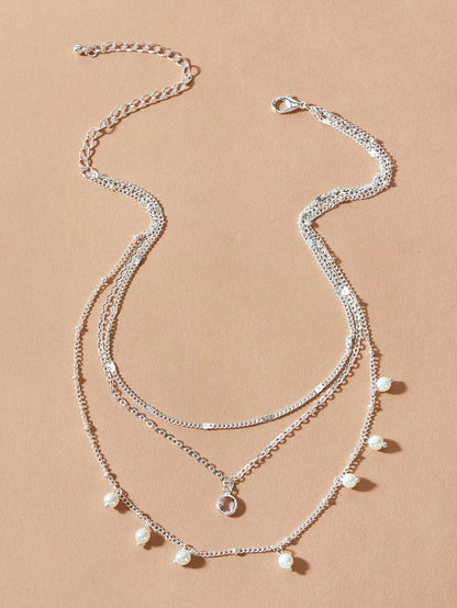 AU Local Fashion Pearl Charm Gold Multi-layer Chain Necklace New Style Jewellery-1