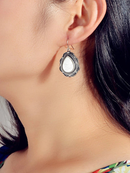 Tribal Ethnic Antique Silver Opal Water Drop Earrings Vintage Accessories Gift-0