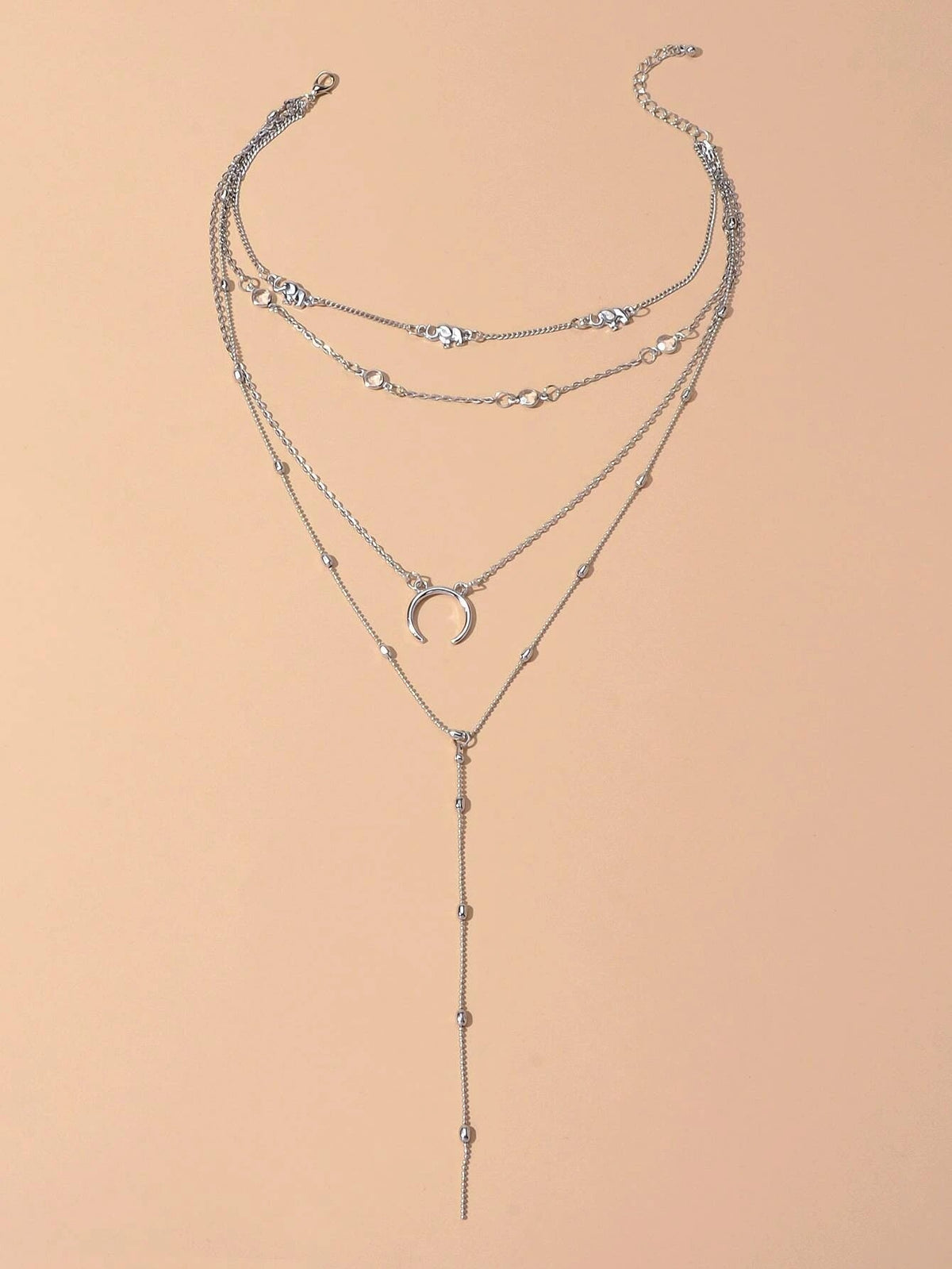 Tribal Ethnic Multi-layer Silver Chain Horns Pendant Necklace Boho Chic Jewelry-1
