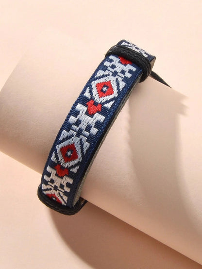 Bohemian Jewellery Handmade Geometric Pattern Leather Adjustable Ethnic Bracelet-1
