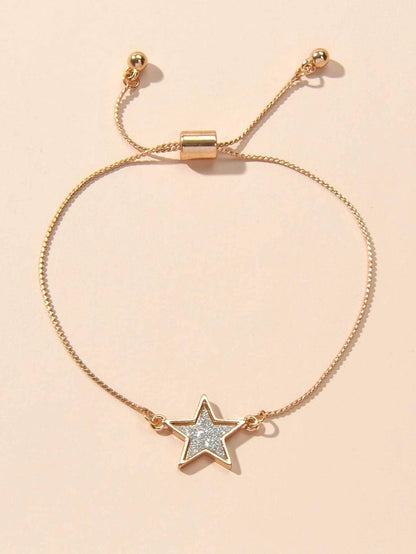 Gold Colour Chain Star Charm Adjustable Bracelet Girls Teens Accessories Jewelry-0